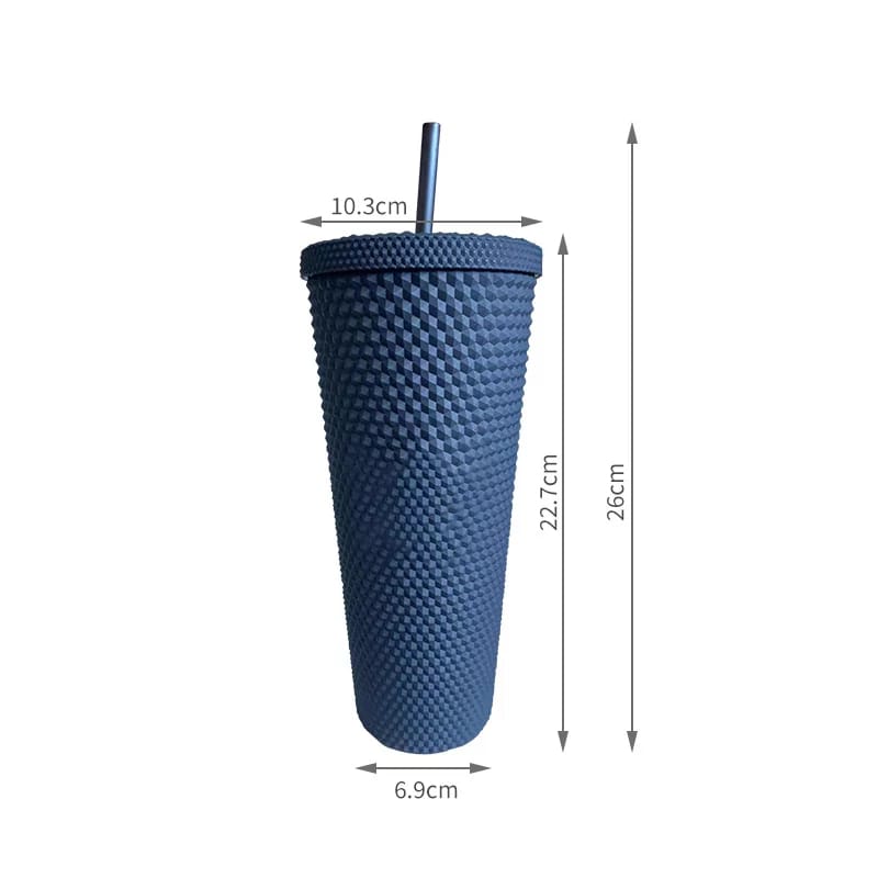 Vaso Tipo Starbucks Doble Pared 700 Ml Tapa Popote Azul Mate