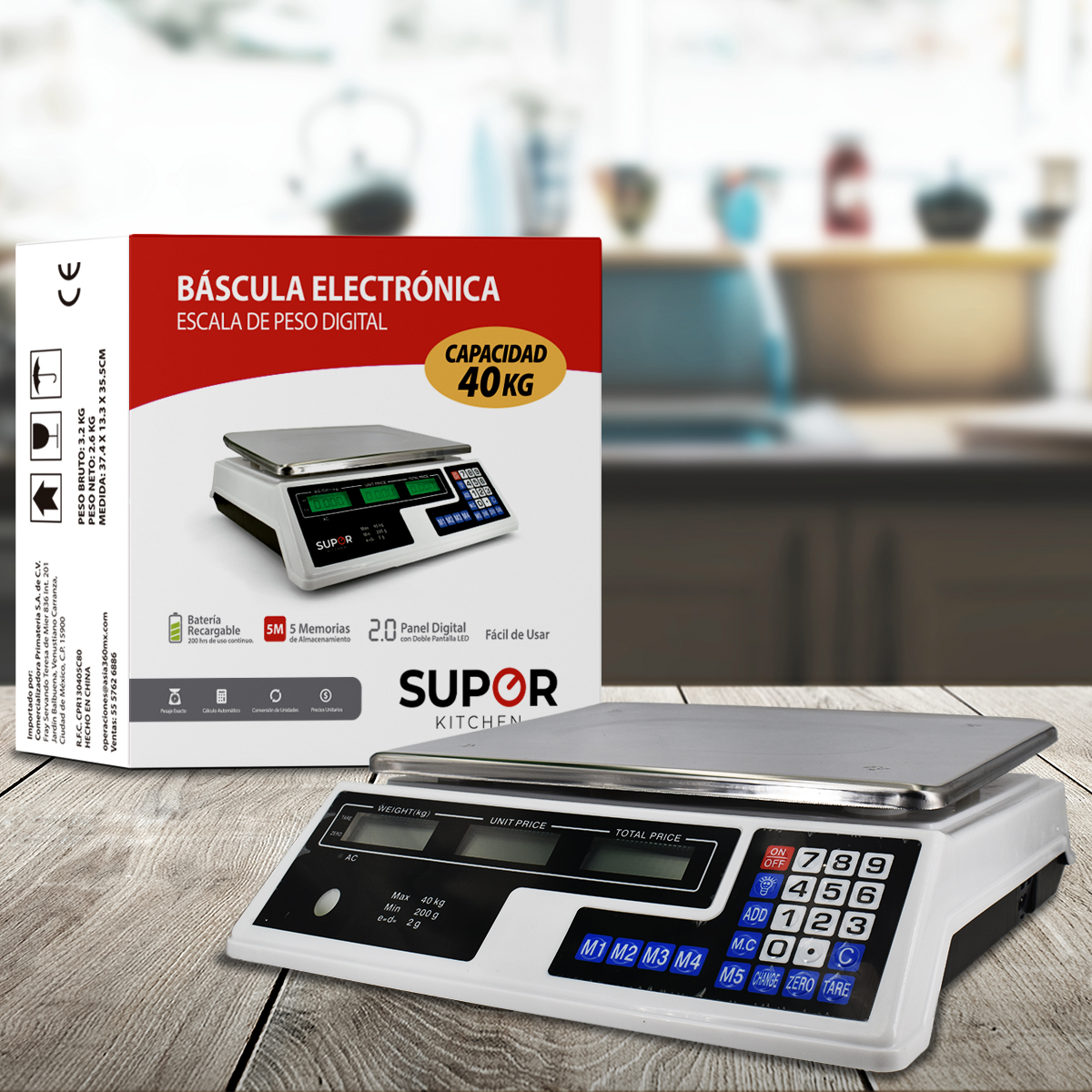 Bascula Comercial Digital Recargable 40kg Supor Negocio Cocina