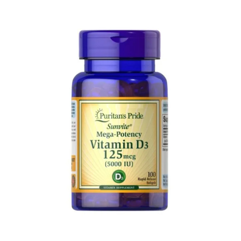 Vitamina D3 Sunvite Mega Potency 125mcg 5,000 Iu 100ct Puritan's Pride 