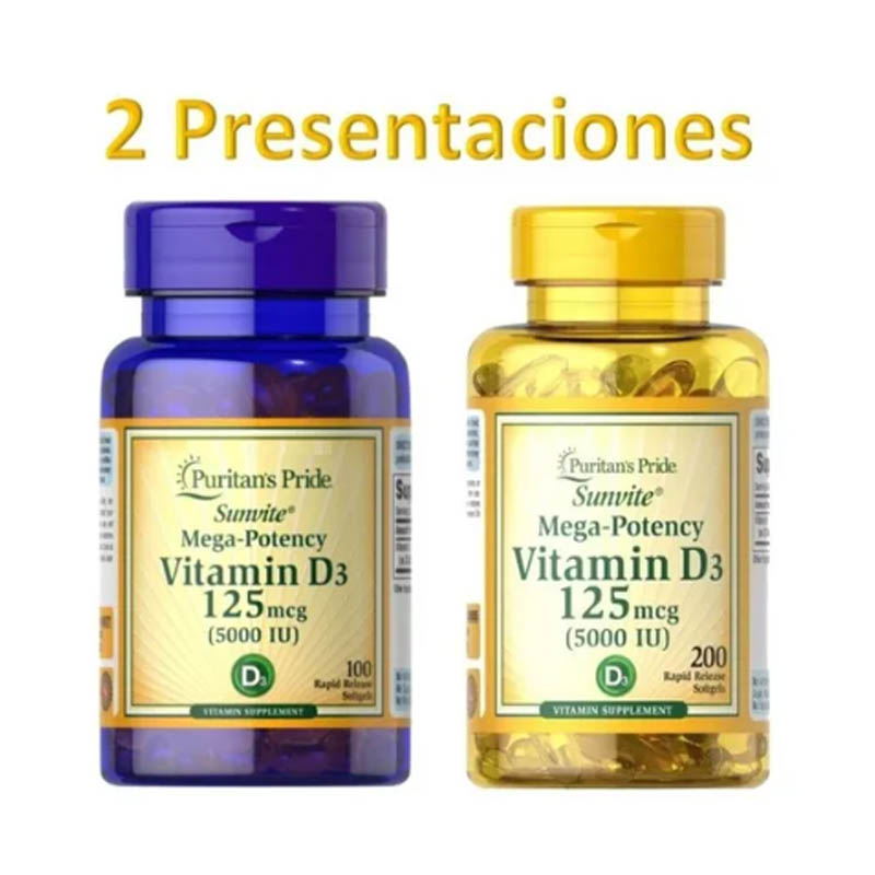 Vitamina D3 Sunvite Mega Potency 125mcg 5,000 Iu 100ct Puritan's Pride 