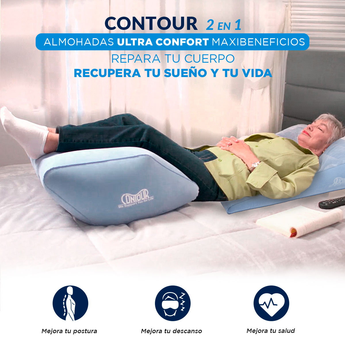Almohadas para Piernas, Espalda y Rodillas Wow Sleep Contour 2 en 1 + Legacy Pillow Maxibeneficios pack 3