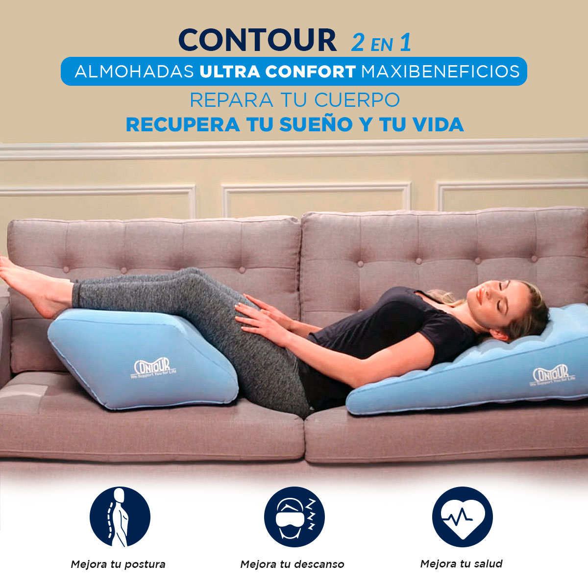 Almohadas para Piernas, Espalda y Rodillas Wow Sleep Contour 2 en 1 + Legacy Pillow Maxibeneficios pack 3