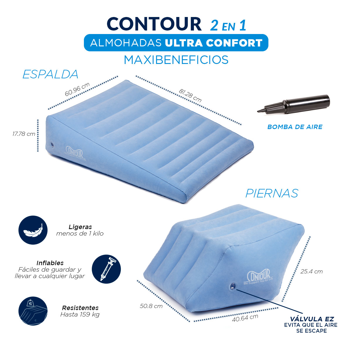 Almohadas para Piernas, Espalda y Rodillas Wow Sleep Contour 2 en 1 + Legacy Pillow Maxibeneficios pack 3