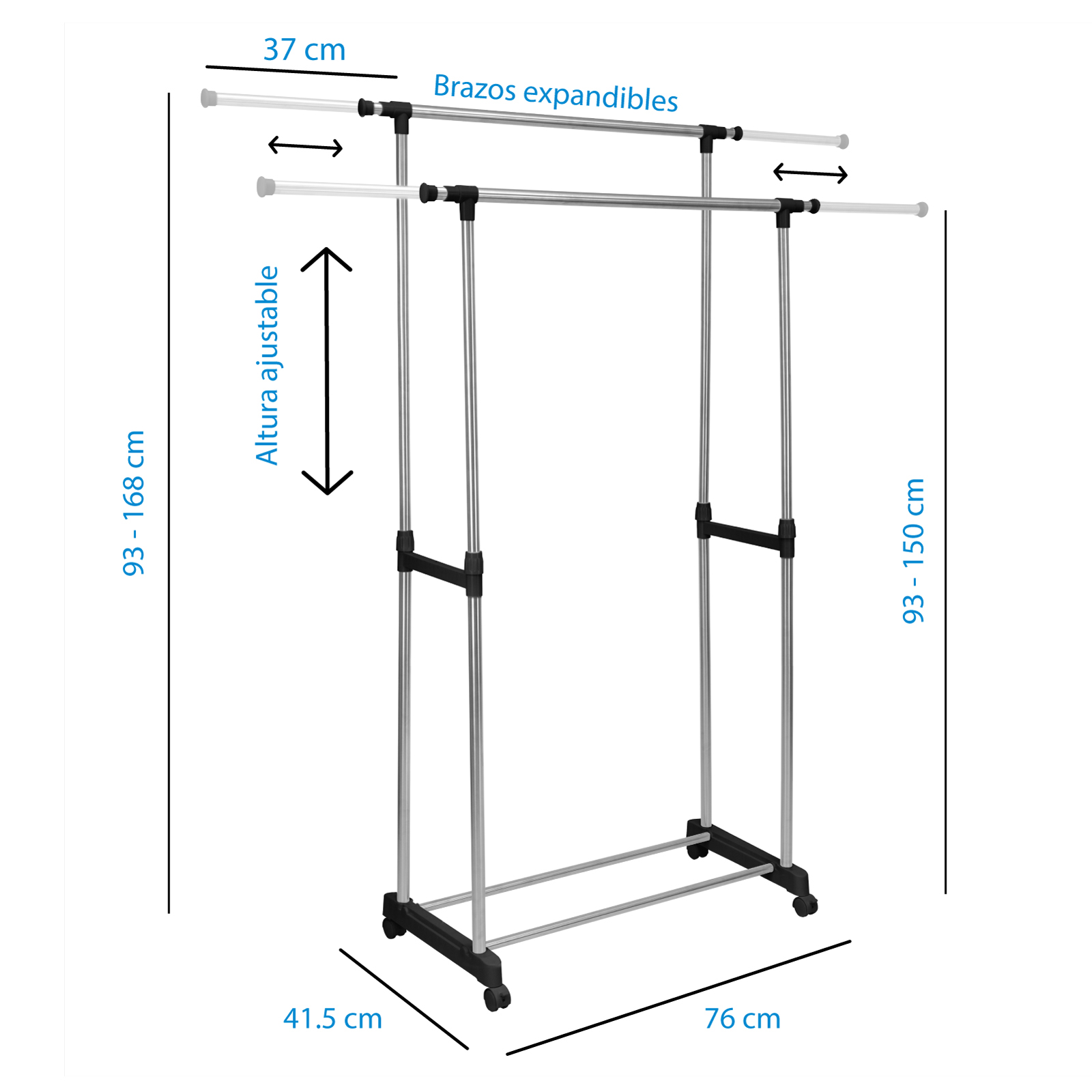 Perchero Rack Doble Organizador Movil para Ropa Lavanderia