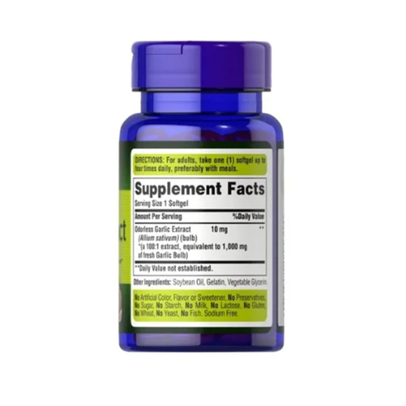 Extracto De Ajo Odorless Garlic Oil 1000 Mg 100 Cap Sin Olor Puritan's Pride 