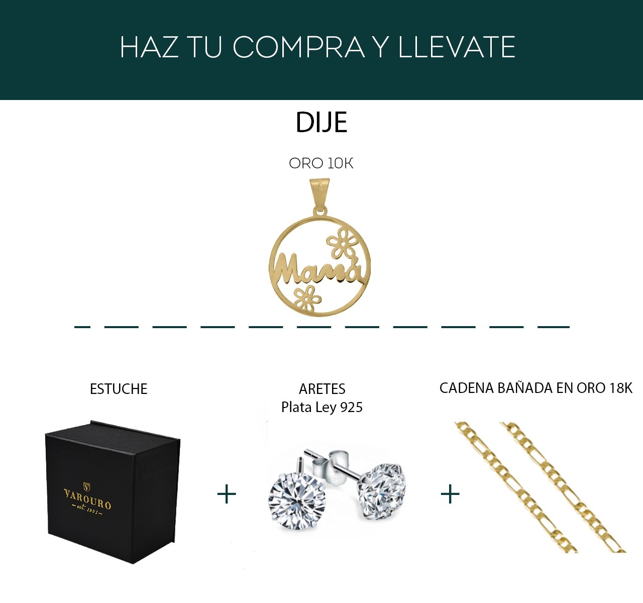 Dije Mamá Flores Oro Sólido 10k Amor + Cadena De Regalo