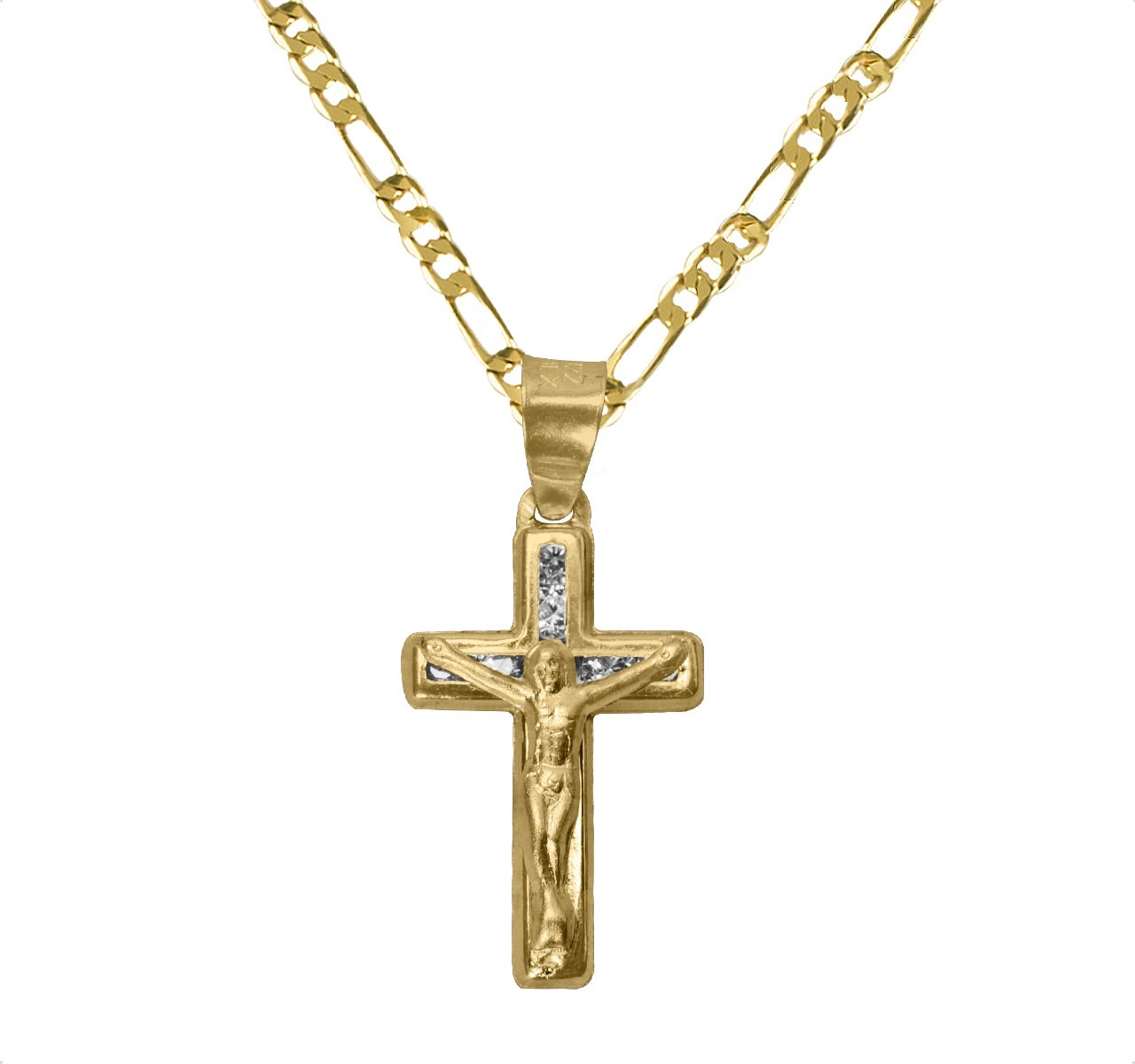 Dije Cruz Cristo Oro Sólido 10k Para Niño + Cadena Regalo.