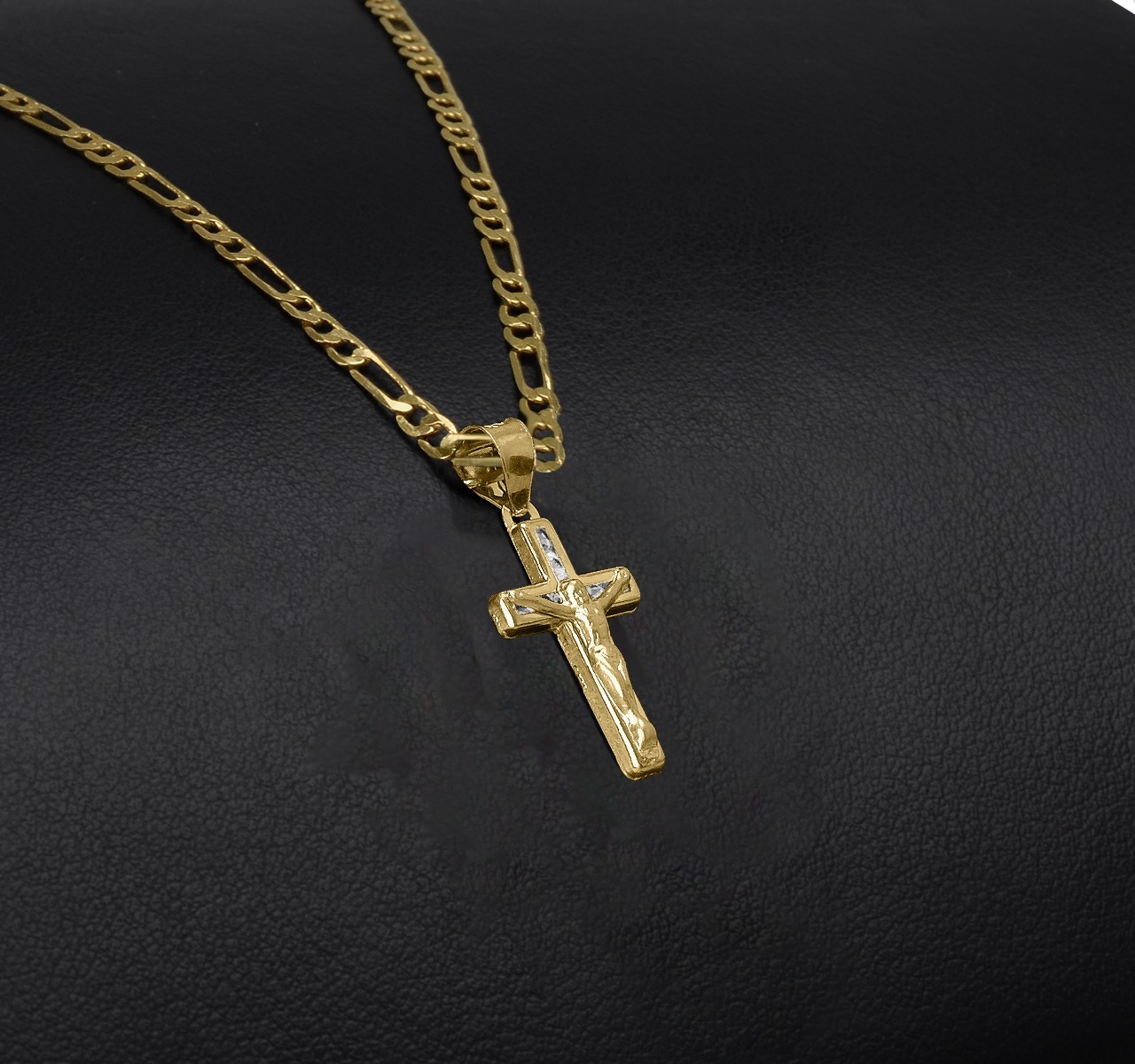 Dije Cruz Cristo Oro Sólido 10k Para Niño + Cadena Regalo.