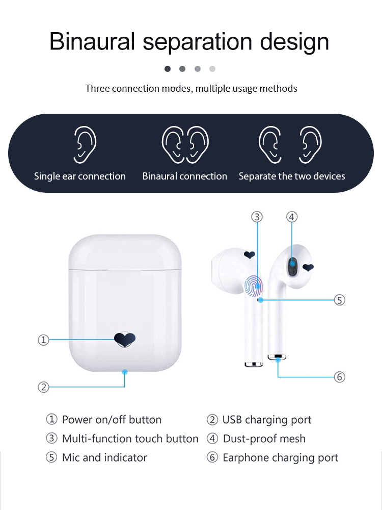 Auriculares inalámbricos TWS i12 Bluetooth V5.0-Auto pairing-Blanco