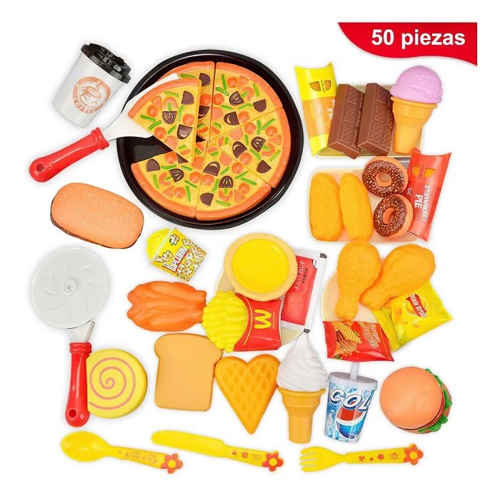  Juego de 70 piezas de comida de juego de simulación para niños,  juguetes de cocina, juego de accesorios de juguetes de cocina sin BPA,  juguete de pizza de plástico para alimentos