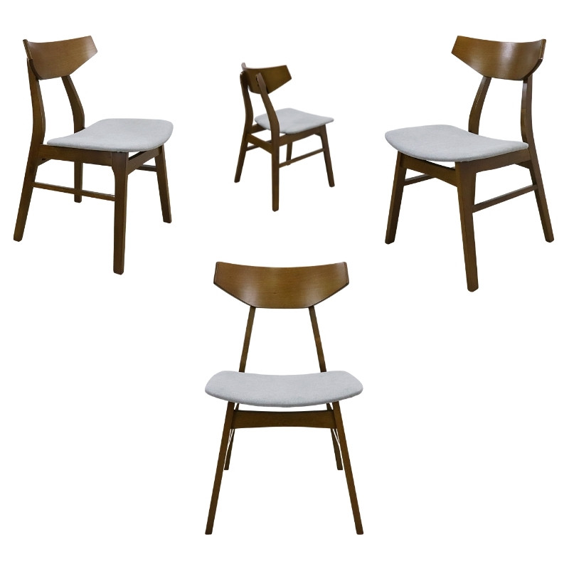 Set de 4 Sillas de Madera Sólida Armable Moderna Tapiz Velvet Gris Barnizada en color Nogal Dana.
