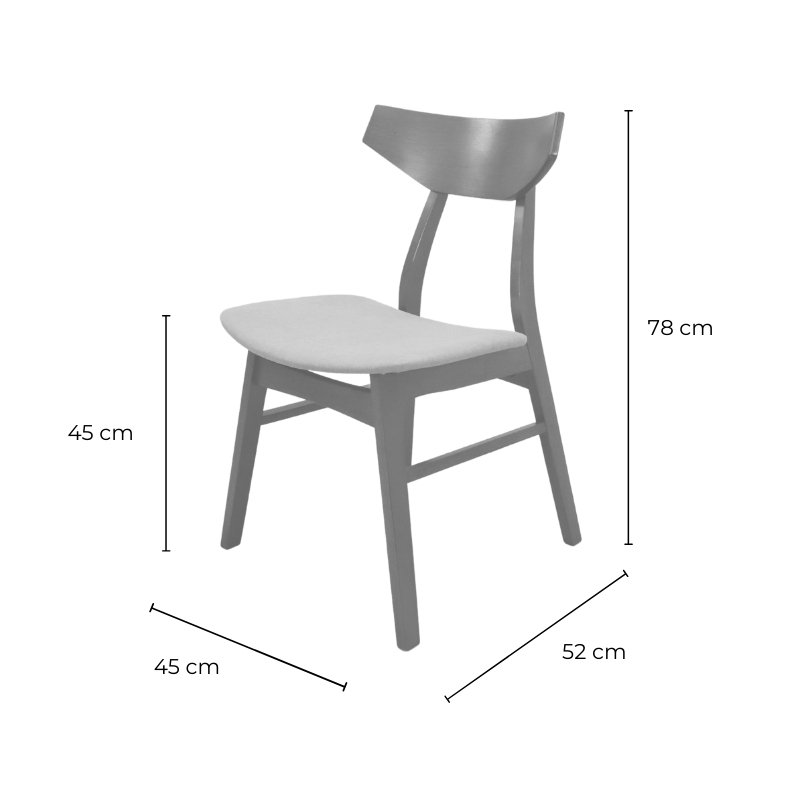 Set de 4 Sillas de Madera Sólida Armable Moderna Tapiz Velvet Gris Barnizada en color Nogal Dana.