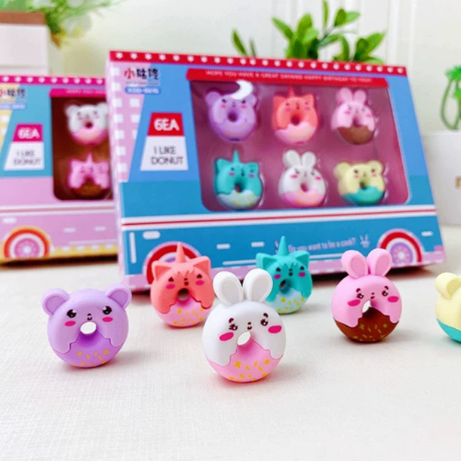 Borrador Dona de Animalito Kawai, gomas de borrar con formas de dibujo Donut, material de papelería para escuela.