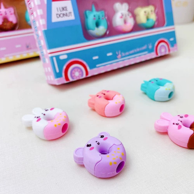 Borrador Dona de Animalito Kawai, gomas de borrar con formas de dibujo Donut, material de papelería para escuela.