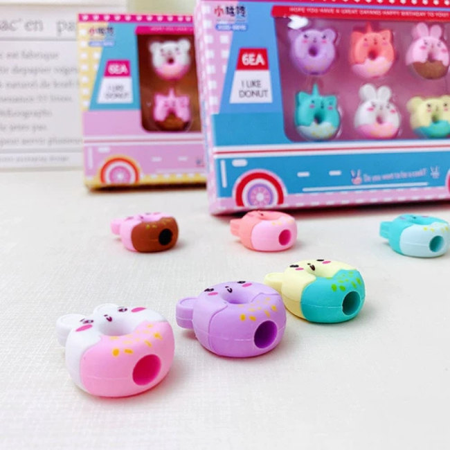 Borrador Dona de Animalito Kawai, gomas de borrar con formas de dibujo Donut, material de papelería para escuela.