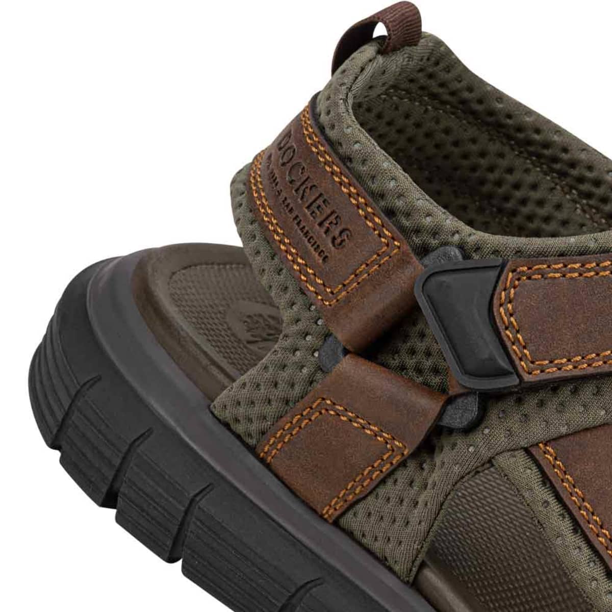 Sandalias marca Dockers de hombre, para playa o baño, color café con verde, de material textil, mod. 1036613