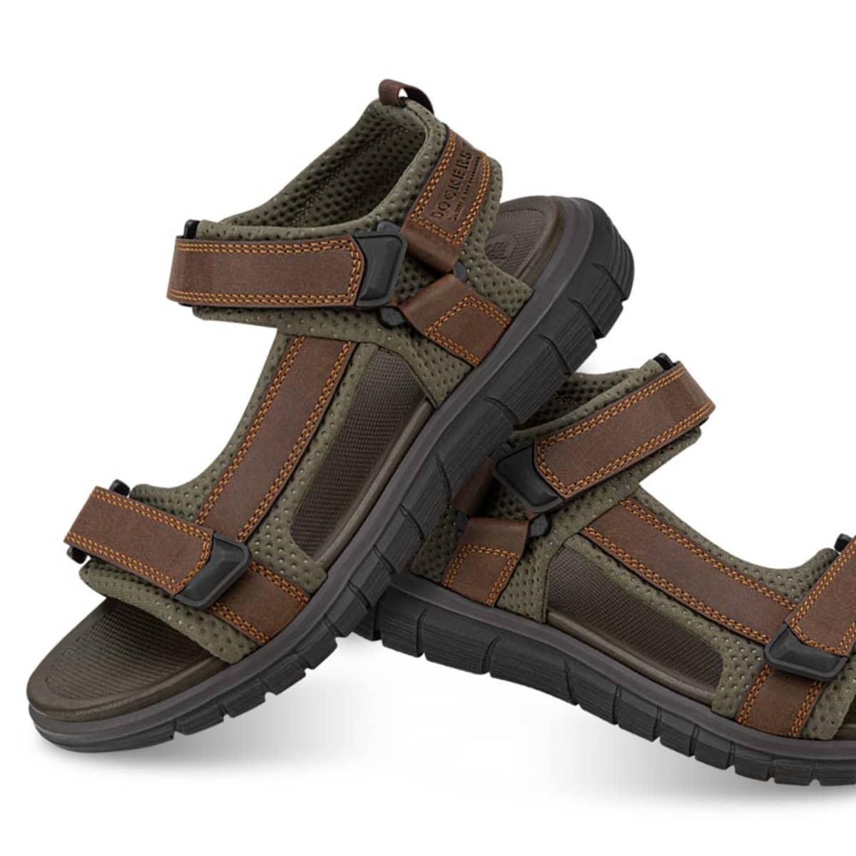 Sandalias marca Dockers de hombre, para playa o baño, color café con verde, de material textil, mod. 1036613