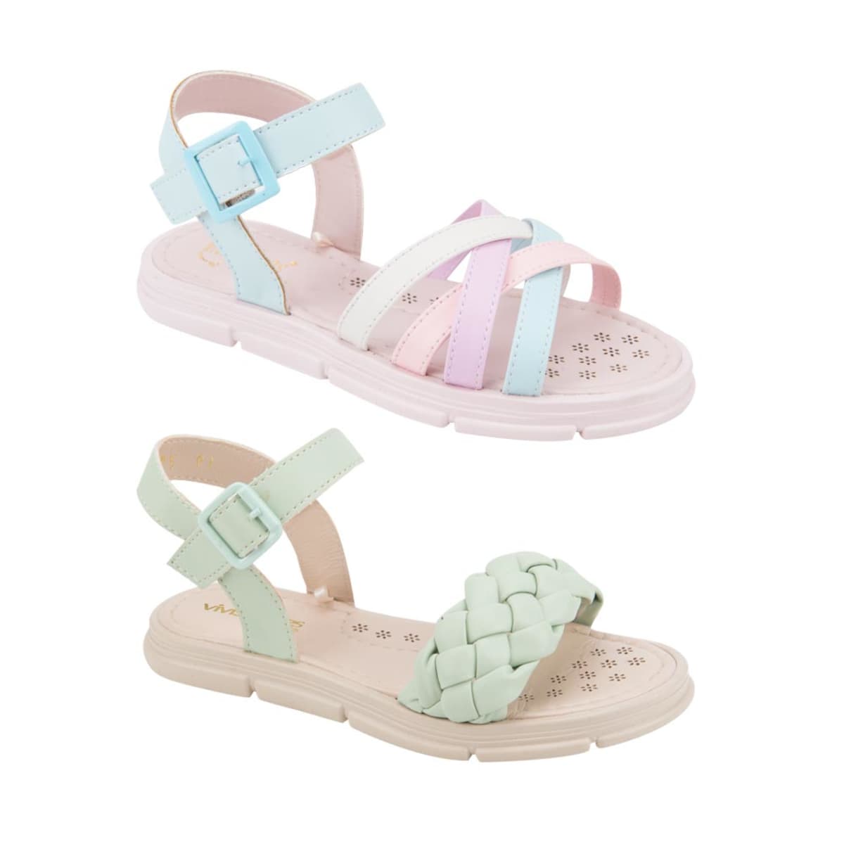 Kit de 2 pares de sandalias casuales para niña en tonos pastel, marca Vivis Shoes Kids, mod. 1033759