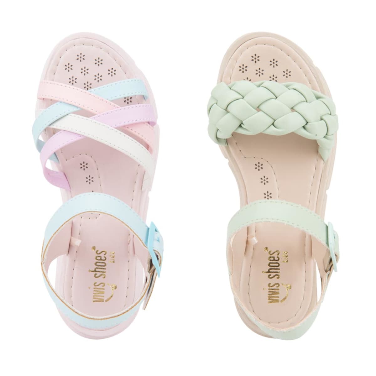 Kit de 2 pares de sandalias casuales para niña en tonos pastel, marca Vivis Shoes Kids, mod. 1033759
