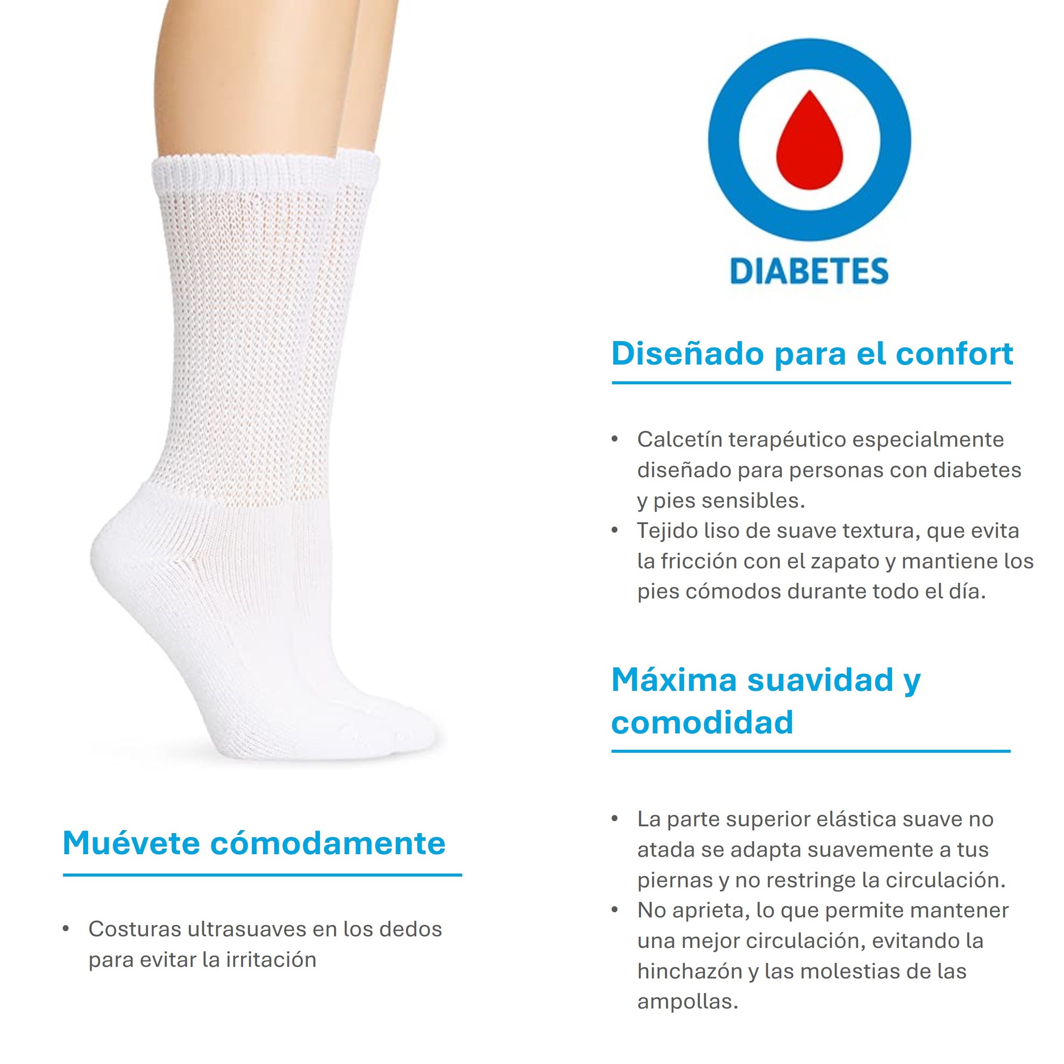 Calcetines Mujer 4 Pares para Diabéticos y Pies Sensibles, Color Gris. Calcetas para Diabetes, Mejoran la Circulación Pie Diabético