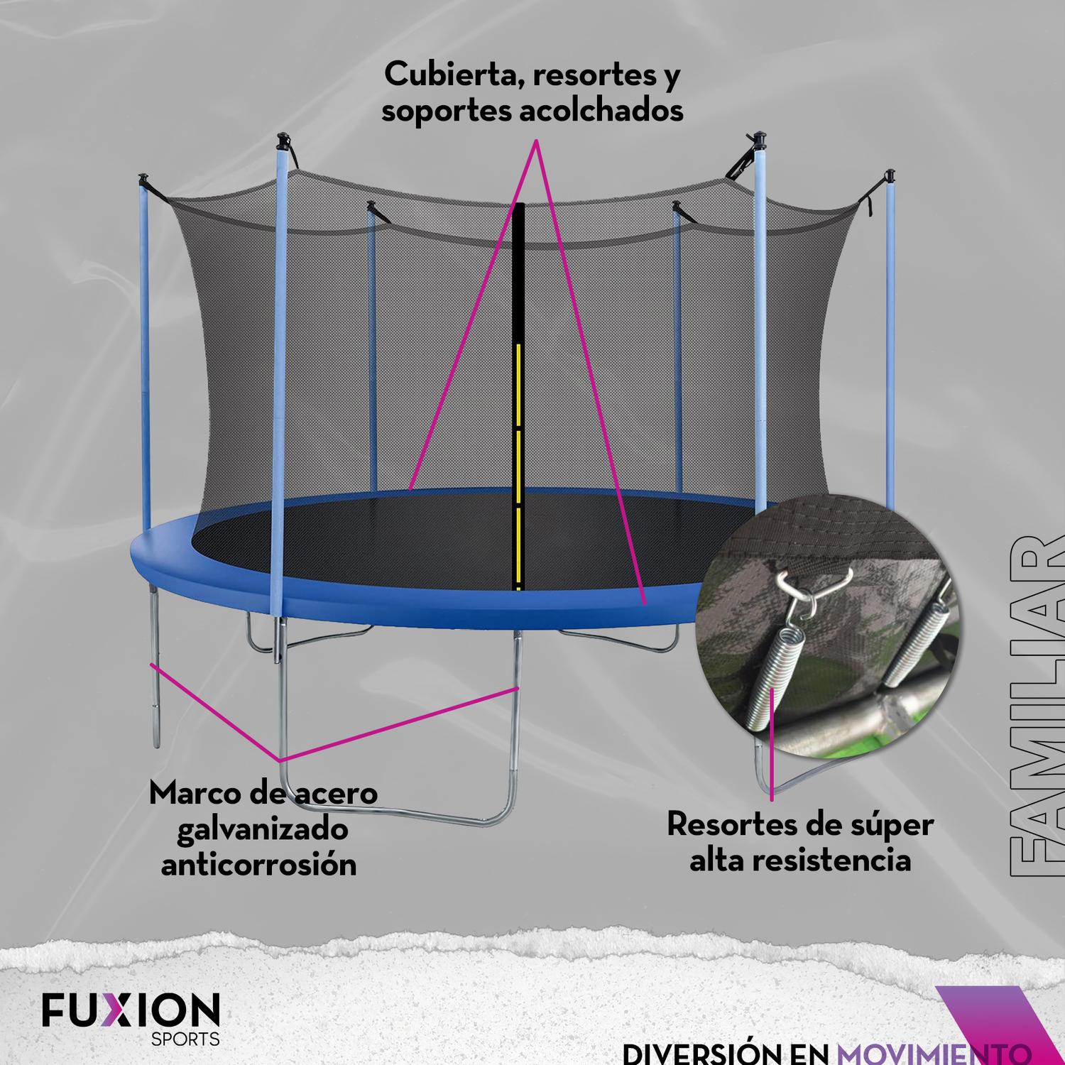 Trampolín Brincolín 14 Pies Fuxion Sports, Familiar, Seguro Azul unitalla