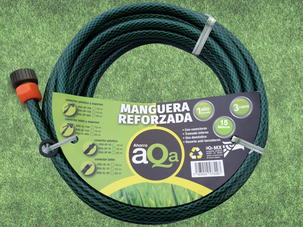 Rollo De Manguera Jardín Tricapa 1/2 15 Metros Marca Aqa