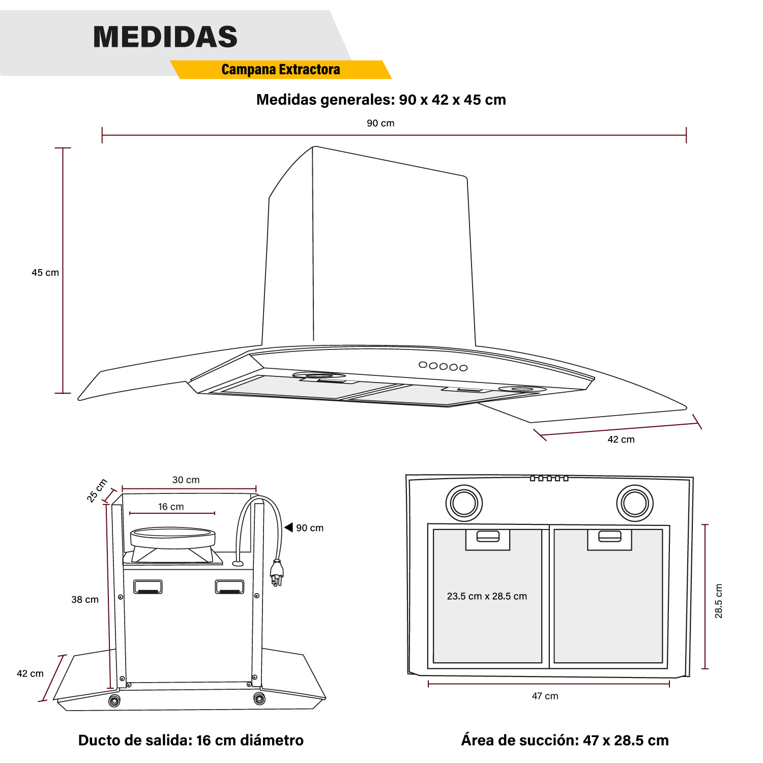 Campana Extractora Cocina Cristal Templado 60 cm Acero Inoxidable Cocina Pared Gutstark