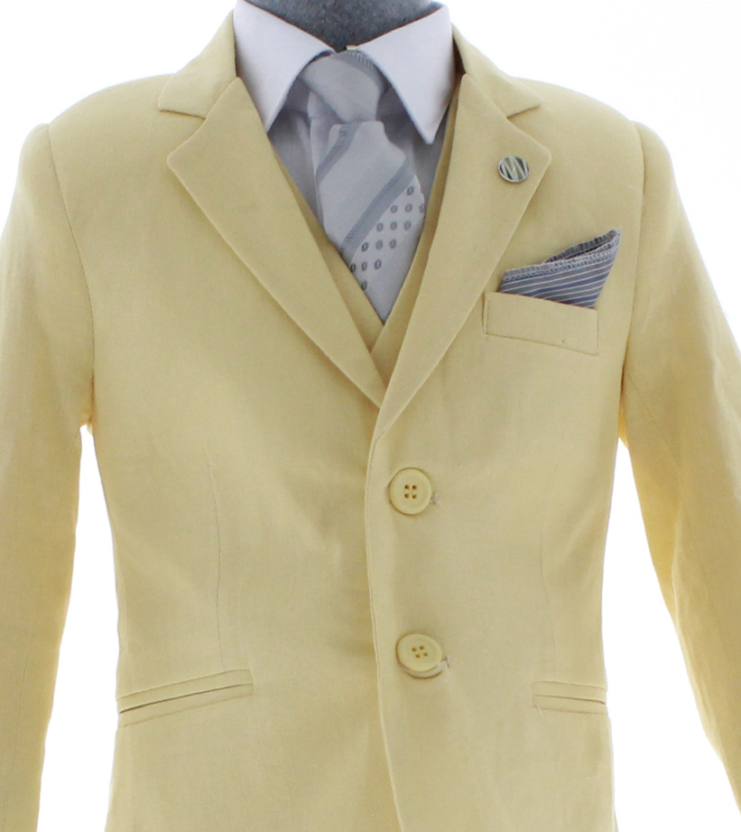 Traje de Vestir Lino Niño Tres Piezas Color Amarillo 2914 1 a 12 Años