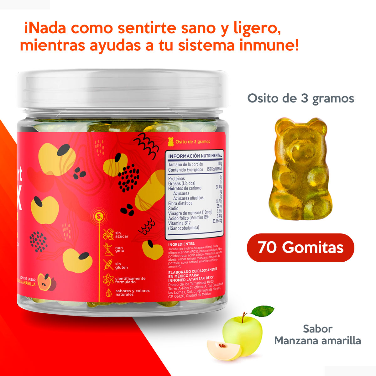 Smart Detox - Suplemento en gomitas Originales Vinagre de Manzana 70 gomitas Smart Vitamins