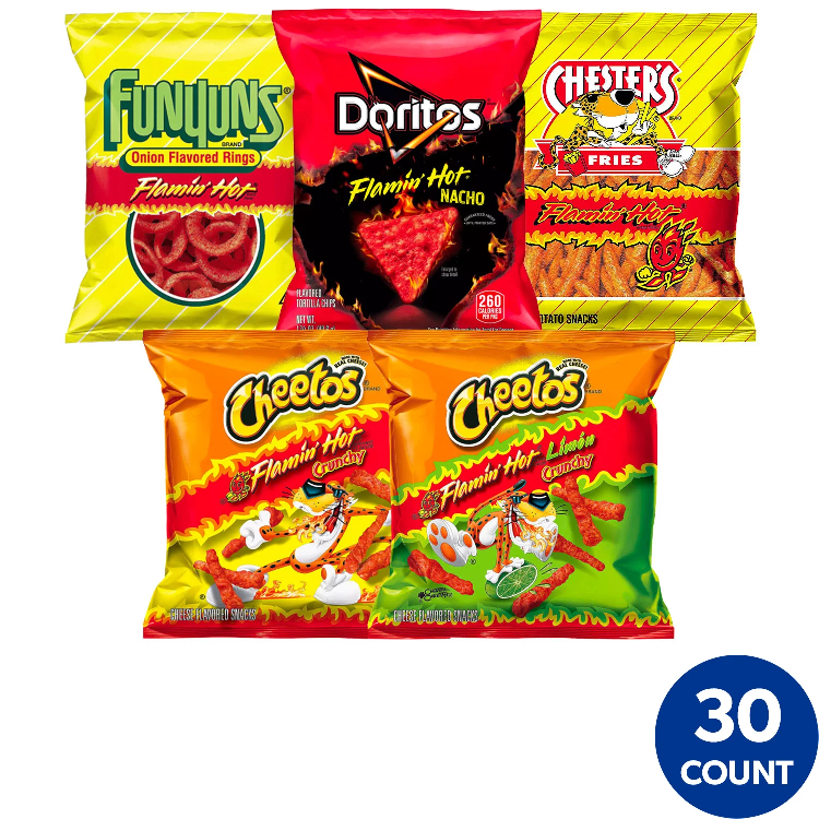 Frito Lay Flamin Hot Mix 30 piezas Cheetos, Doritos