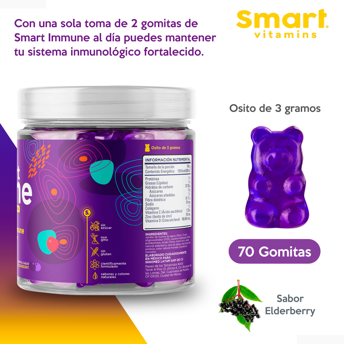 SMART IMMUNE- Suplemento en gomitas Originales, Fortalece tu sistema inmunológico 70 gomitas Smart Vitamins.
