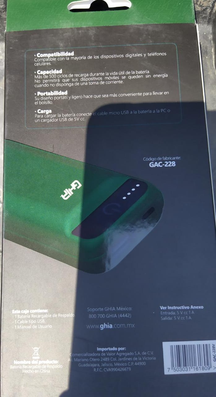 BATERIA RESPALDO POWER BANK 2500 MAH VERDE PORTATIL LED INDICADOR PORCENTAJE GAC-228V CELULAR