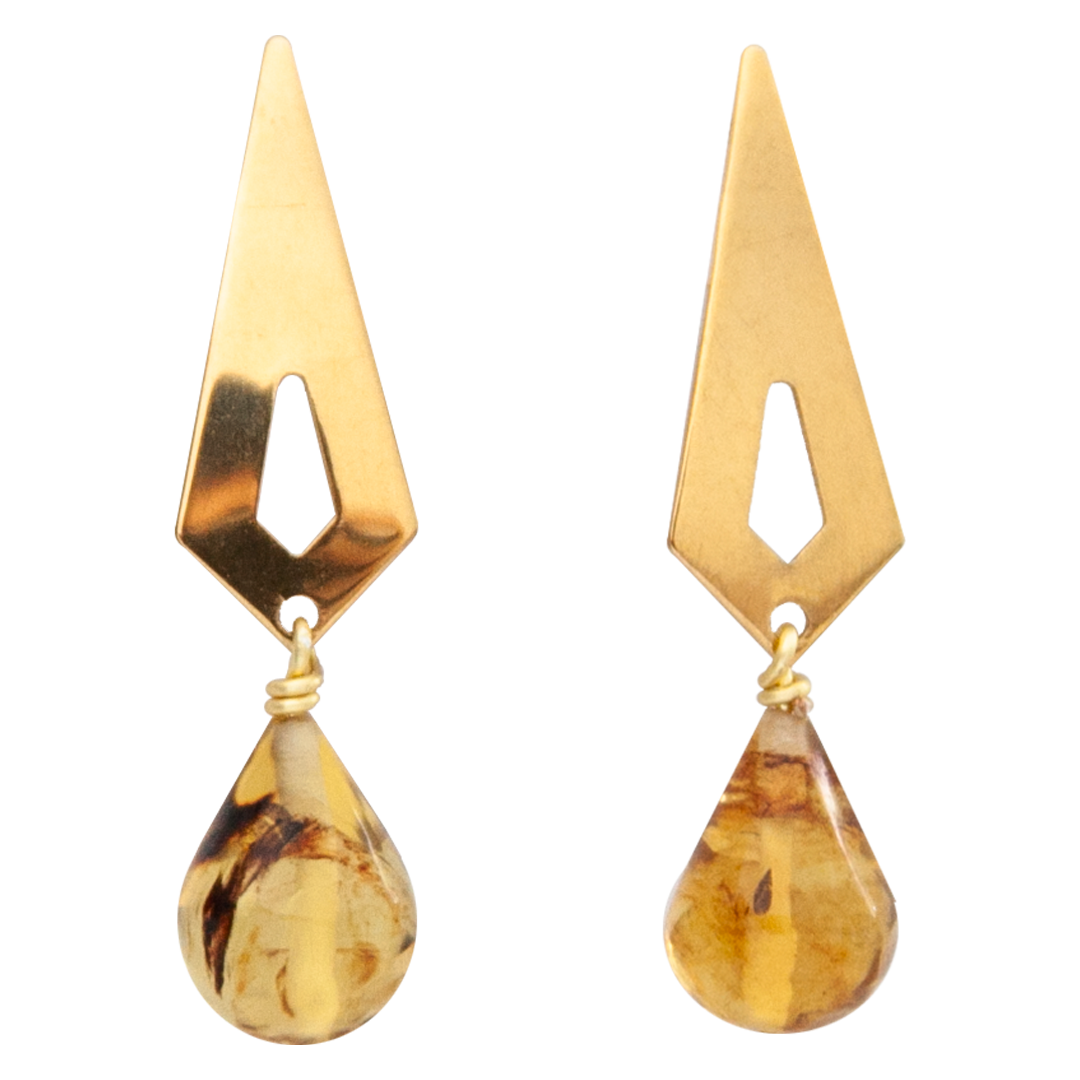 Aretes de Ambar Hexagonal