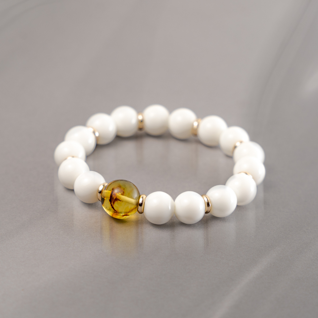 Pulso Ámbar Y Ágata Blanca Mate