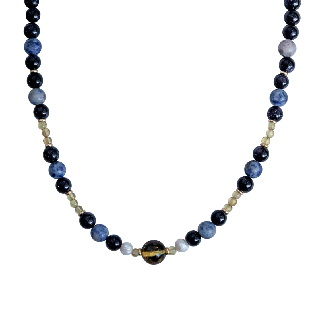 Collar Ámbar Y Venturina Azul