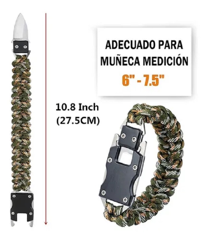 Pulsera Táctica Con Navaja Y Cuchillo Inoxidable Camping Camuflaje