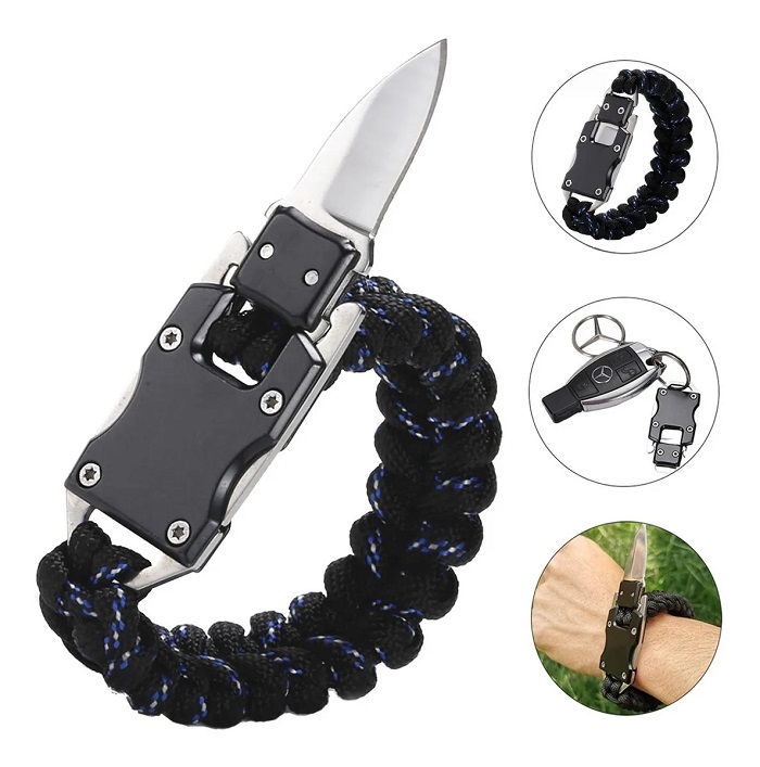 Pulsera Táctica Con Navaja Y Cuchillo Inoxidable Camping Cielo Negro