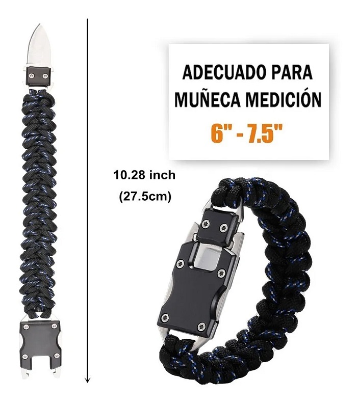 Pulsera Táctica Con Navaja Y Cuchillo Inoxidable Camping Cielo Negro
