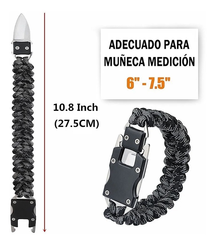 Pulsera Táctica Con Navaja Y Cuchillo Inoxidable Camping Gris
