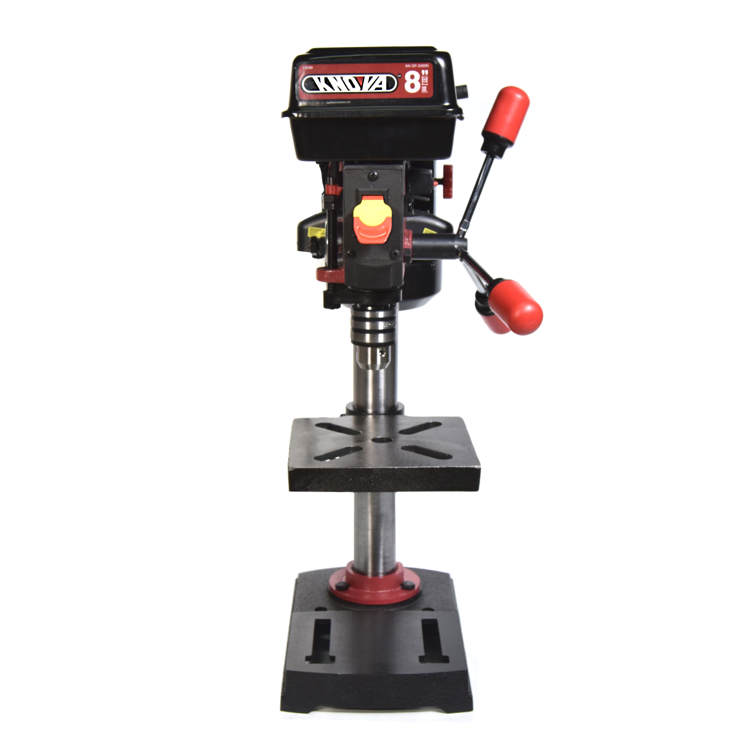 Knova Taladro Columna de Banco 8" con Guía Láser, Motor Potente 1/3 HP, Velocidad 750-3200 RPM, Mesa Inclinable, Capacidad 13mm, Ergonómico, Base Hierro - Negro, Pequeña, Metal