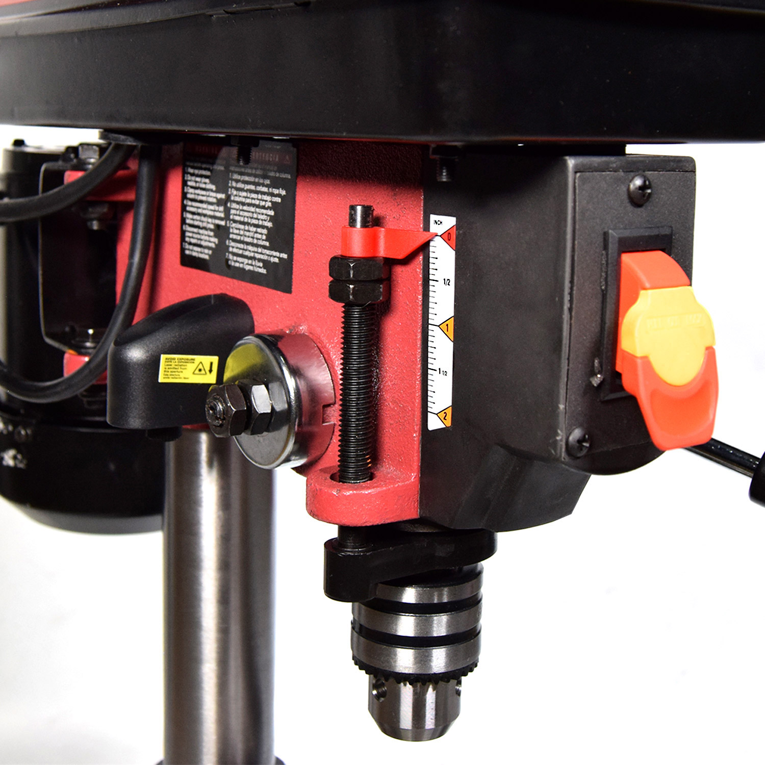 Knova Taladro Columna de Banco 8" con Guía Láser, Motor Potente 1/3 HP, Velocidad 750-3200 RPM, Mesa Inclinable, Capacidad 13mm, Ergonómico, Base Hierro - Negro, Pequeña, Metal