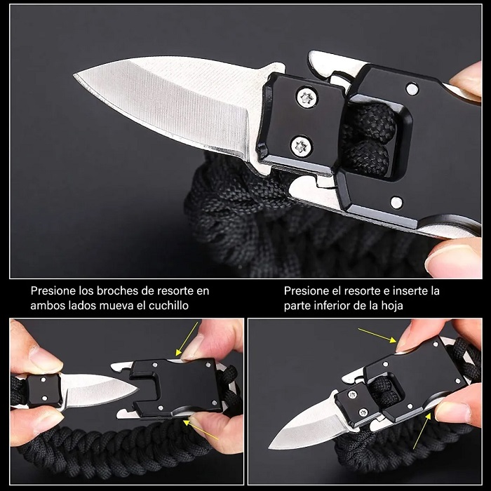 Pulsera Táctica Con Navaja Y Cuchillo Inoxidable Camping Verde Menta