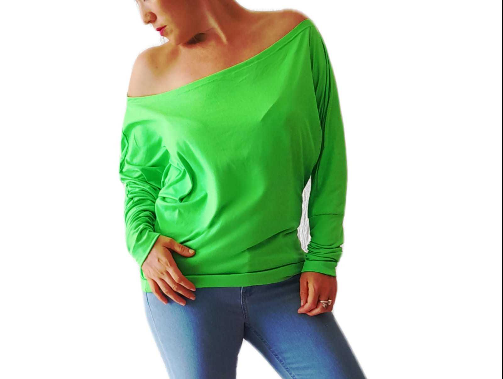 blusa casual de manga larga verde neón