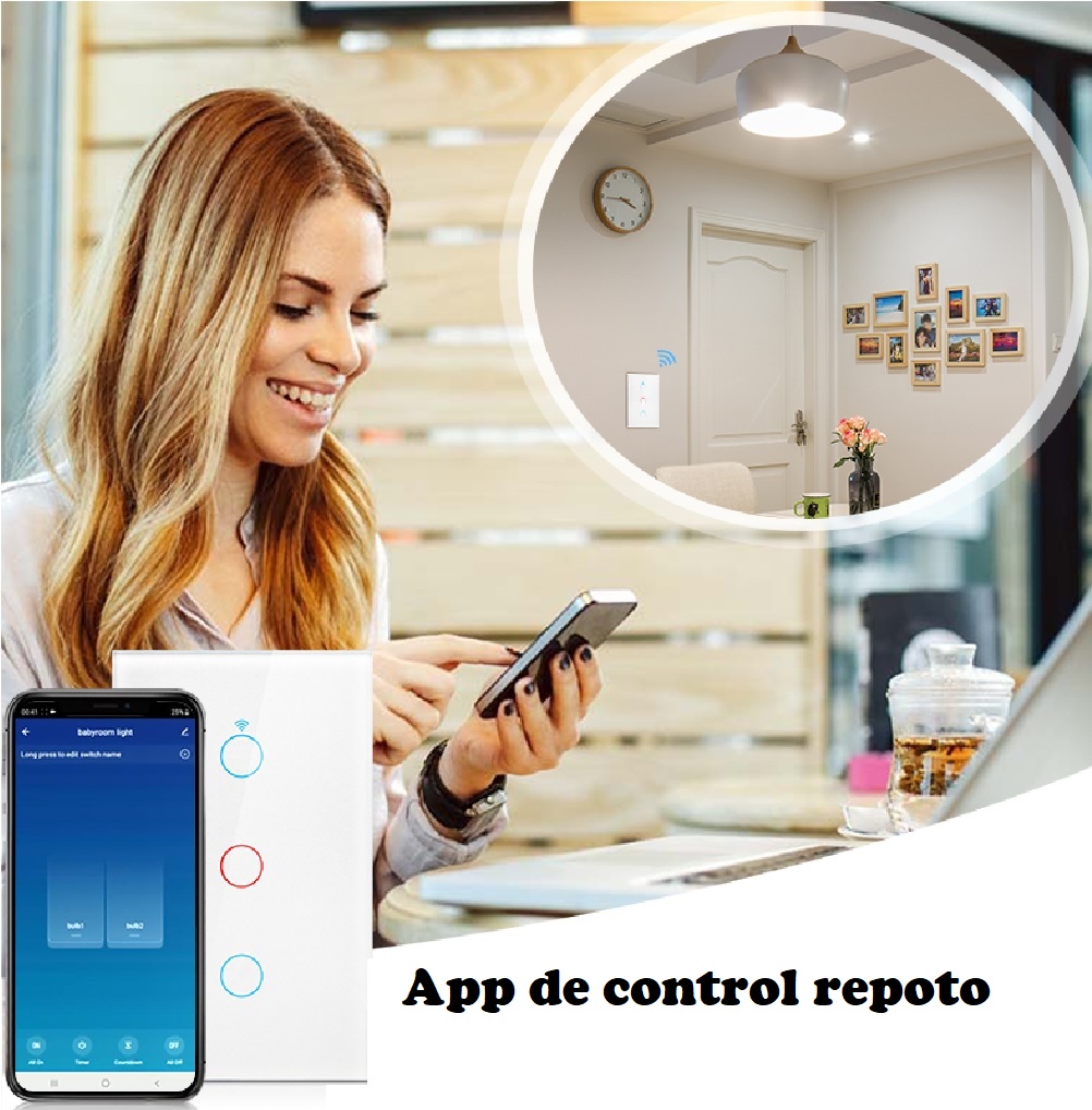 Interruptor pared inalámbrico Control voz uno apagador luz LED táctil WiFi Alexa Google Home negro