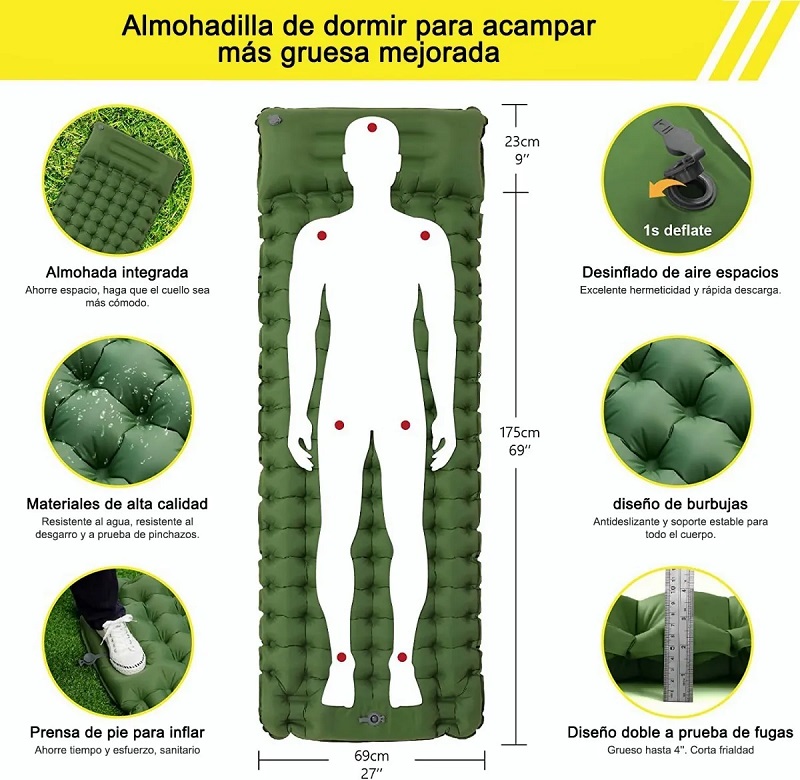 Colchón Inflable Portátil Ultraligero Para  Acampar 