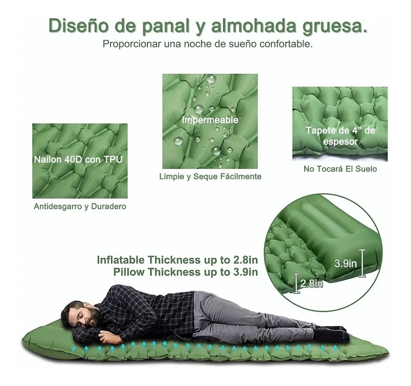 Colchón Inflable Portátil Ultraligero Para  Acampar 