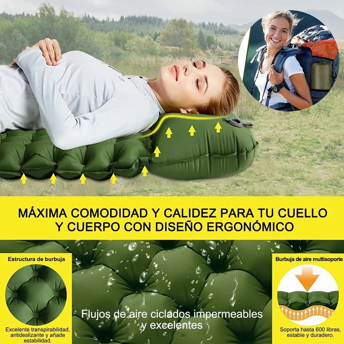 Colchón Inflable Portátil Ultraligero Para  Acampar 