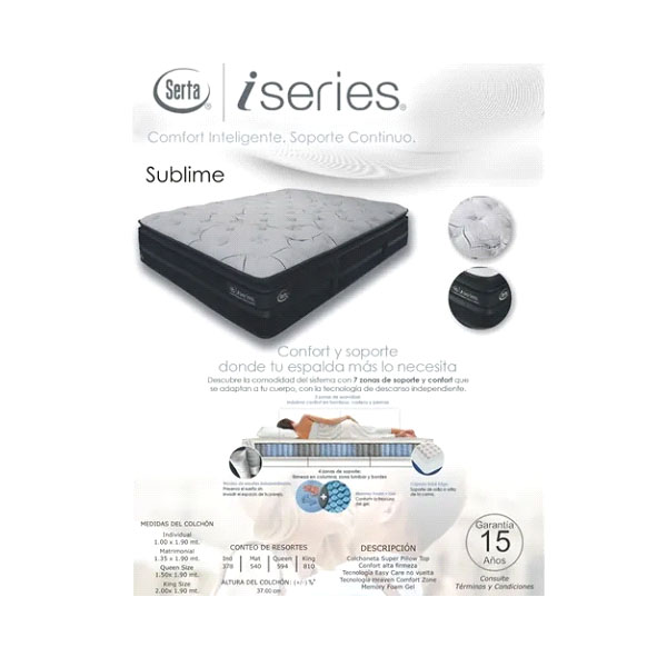 COLCHON MATRIMONIAL SERTA ISERIES SUBLIME RESORTES INDEPENT