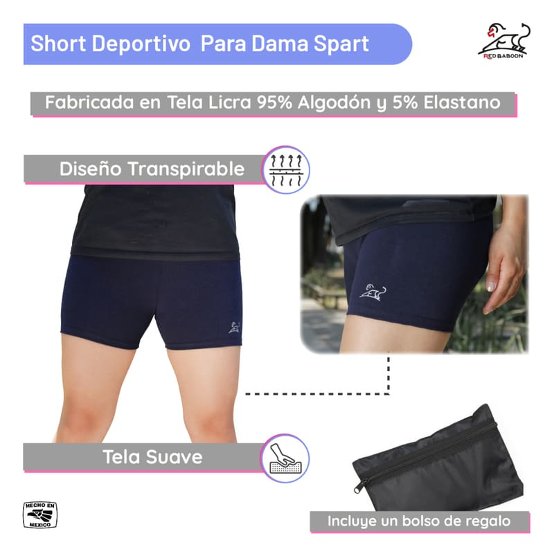 Short Deportivo Mujer con Morral tipo Neceser Incluido, Short Licra para Gym, Biker Short Talla S-M Marca Red Baboon