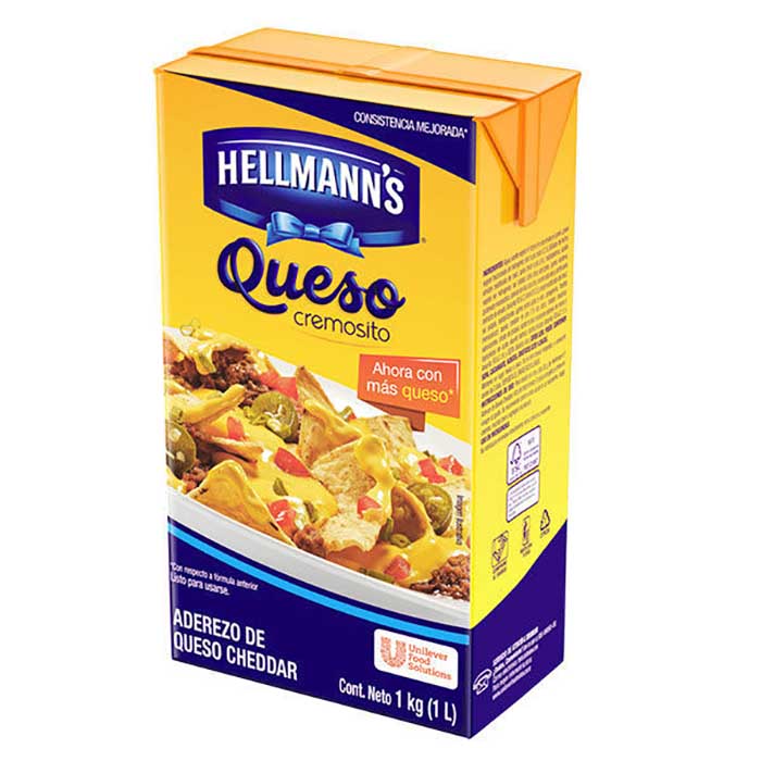 Queso Cheddar Hellmanns con 12 Tetra de 1 L